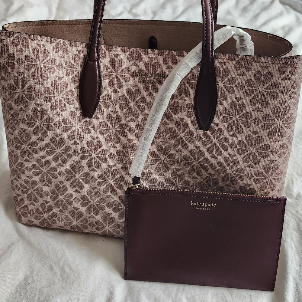 Kate Spade Mauve Floral Tote with Plum Pouch, Good Condition